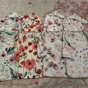 Terriboo Baby Girl (0-3 months) Long Sleeve Knotted gowns with matching hat x4